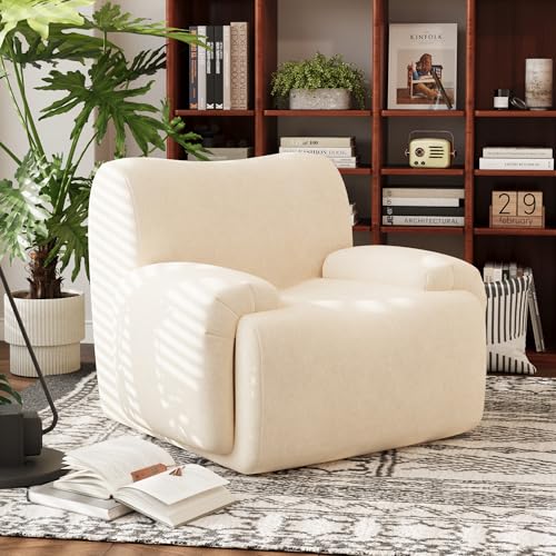 Sillón moderno boneless beige chenille cómodo miniatura 1
