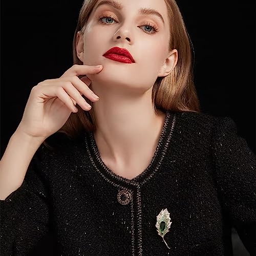 Image of Leaf Leaves Brooch Pin Rhinestone Austrian Crystal Pearl Brooches 18k Gold Plated Lapel Pin Dress Accessories Birthday Graduation Jewelry Gift for Women Men
