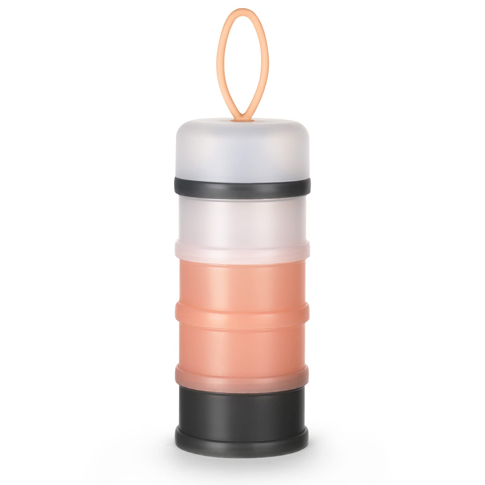 Vicloon Dosatore per Latte in Polvere, Dispenser di Latte in Polvere con 4 Scomparti, Impilabile Contenitore Spuntino e Dosalatte in in Polvere per Viaggio, Cereali, Frutta (Grigio, Rosa)