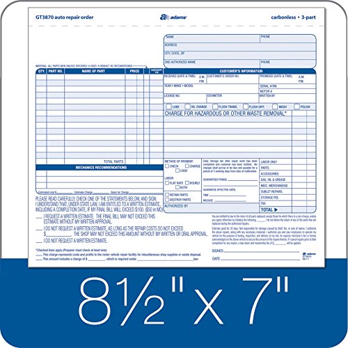 Adams-Auto-Repair-Order-Forms-85-x-744-Inch-3-Part-Carbonless-50-Pack-White-and-Canary-GT3870