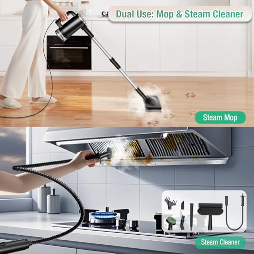 Image of 11-in-1 Steam Mop - Detachable Handheld Steam Cleaner with 380mL Tank, 260℉ Floor Steamer for Hardwood, Tile, Grout, Windows, Bath & Kitchen - 3-Level Steam Control, Multi-Purpose Floor Steam Cleaner
