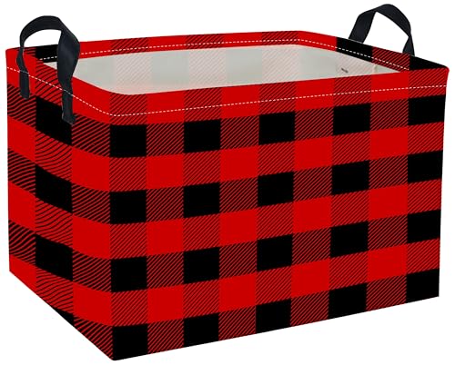 Image of Rectangular Kids Baskets Red grid Basket Cute Storage Bins Organizer Box Boys Room Decor for Home.(Red grid)