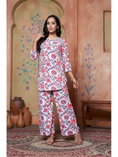 Image of DHRUVI TRENDZ Kurta Sets for Woman | Co ord Set for Women Stylish | Kurti Set for Woman | Short Kurti for Women | Kurtis | Ethnic Floral Straight Kurta Set's with Palazzo Pants