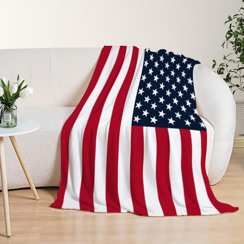Image of YeeJu American Flag Large Throw Blanket Patriotic 4th of July Memorial Day Fourth of July Throw Blanket for Couch Bed Soft Fleece Blankets Stars and Stripes Red White Blue Veteran Blanket 50x70