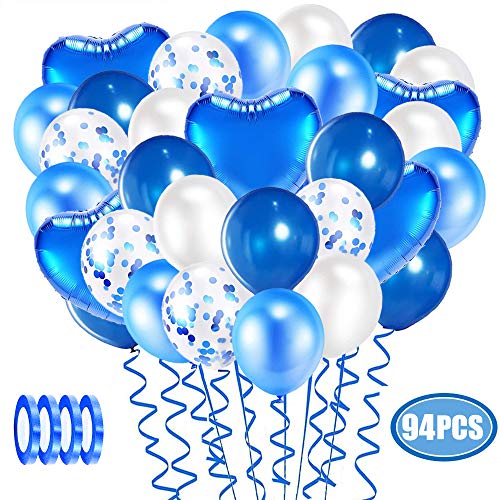 Evance 94 Pezzi Palloncini in Lattice Bianco Blu, Foil Palloncini, Palloncini coriandoli, Elio Pallone per Anniversario, Decorazione Feste di Matrimonio Compleanno Palloncino (Blu & Bianchi)
