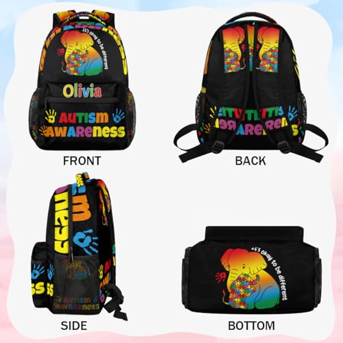 Personalized Name School Backpack for Boys Kids, Custom Autism Awareness Preschool Kindergarten Backpacks for Girls Bookbag Daycare Travel Daypack,Jigsaw Puzzle Elephant3