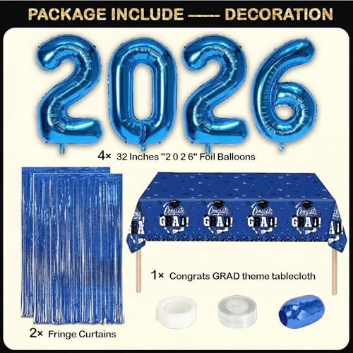 Image of Black and Blue Graduation Decorations Class of 2026 - Graduation Balloon Boxes, Balloon Arch Garland Kit, Fringe Curtains, Party Decorations 2026 for Any Grades