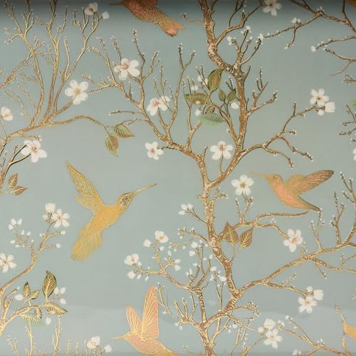 Image of Set of 3 Waterproof Lacquer Coated Wooden Trays - Humming Bird & Blossom Vintage Floral Design, Multipurpose MDF Serving Tray with Handles (16x10, 14x8, 12x6 Inches)(Setof3- SilverGoldBirds)