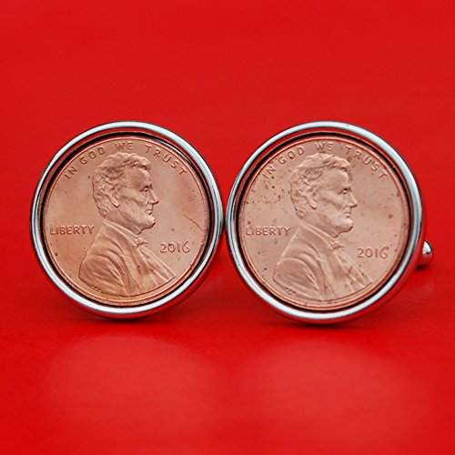 US 2016 Lincoln Small Cent BU Uncirculated Coin Silver Plated Cufflinks NEW - Lucky Penny