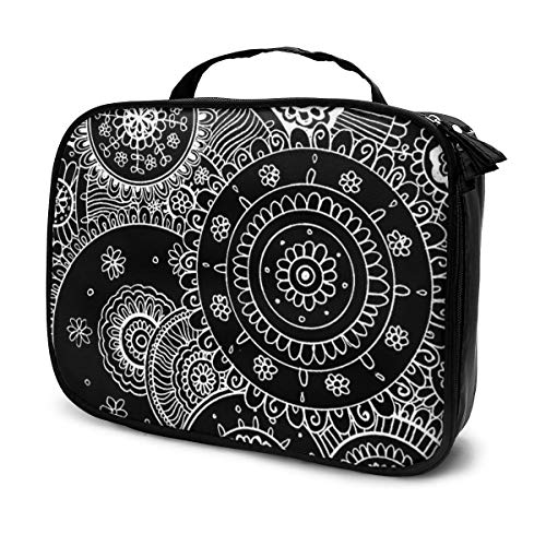 Preisvergleich Produktbild Kosmetiktasche mit Mandala auf schwarzem Hintergrund, Aufbewahrungstasche, tragbar, multifunktional, geeignet für Sport, Fitnessstudio, Yoga, Strand, Baden