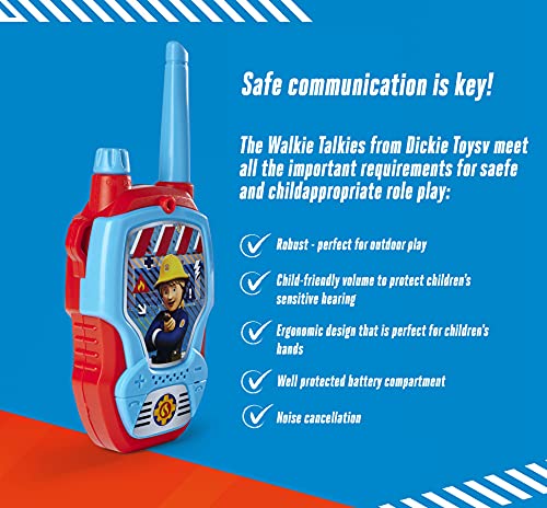 Dickie Toys Feuerwehrmann Sam Walkie Talkies für Kinder ab 4 Jahren - 2 Funkgeräte, 100m Reichweite, kindgerechte Lautstärke, Robustes Gehäuse - Rote Walkie Talkie Kinder Spielzeug - 203092005