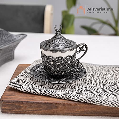 Alisveristime 27 Pc Turkish Greek Arabic Coffee Espresso Cup Saucer Set (Gelincik) (Black) - Image 5
