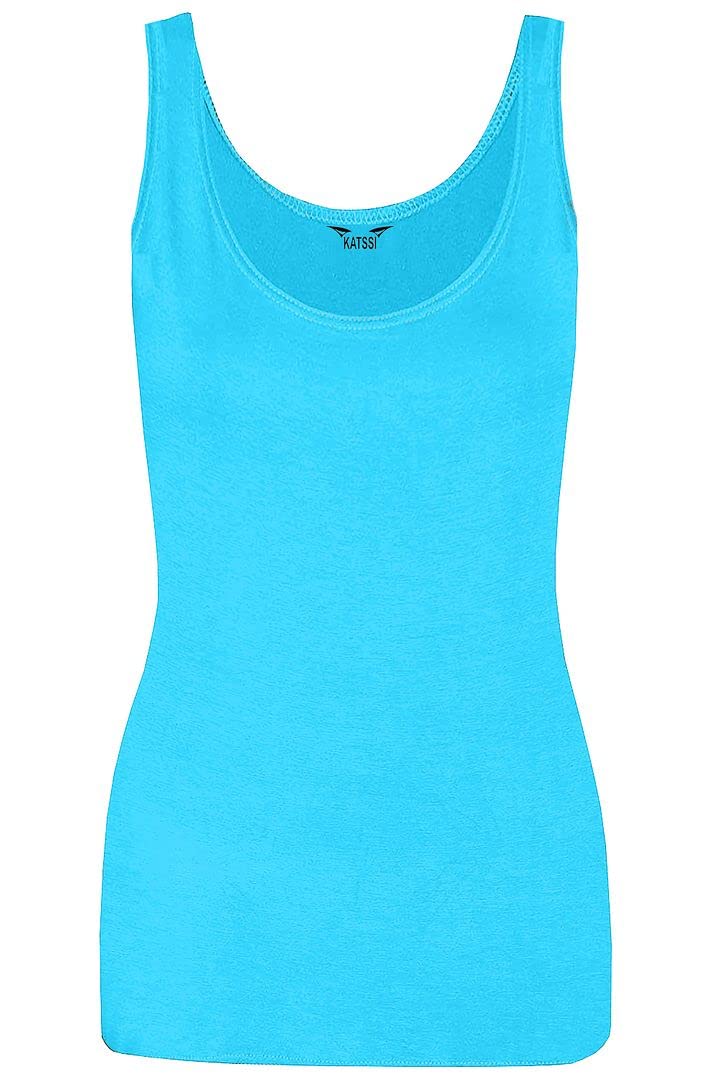 New Ladies Women Solid Wide Shoulder Tall Vest Scoop Neck Tank Top Turquoise