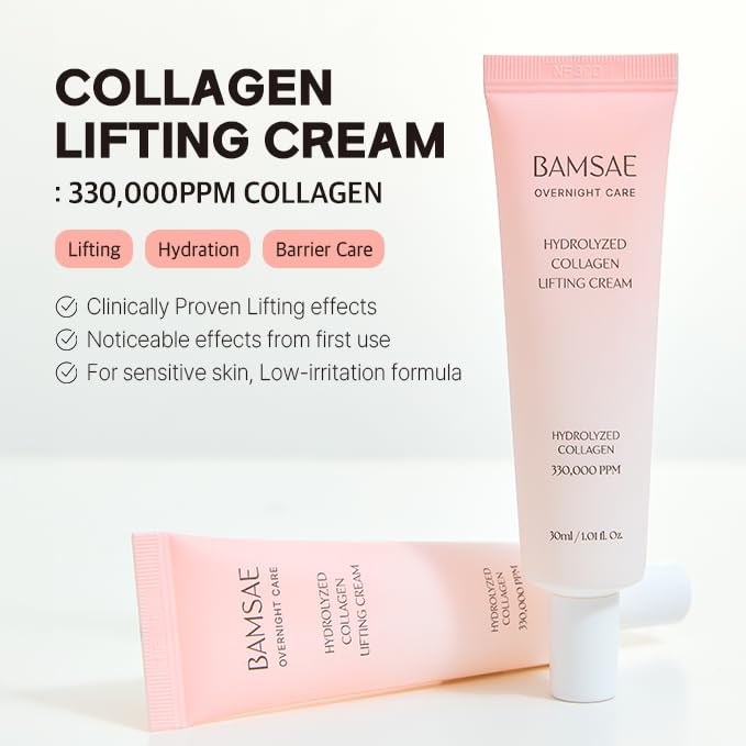 BAMSAE Hydrolyzed Collagen Lifitng Cream – Revitalizing & Hydrating Moisturizer for Sensitive Skin – Visibly Smooth & Radiant Complexion – Clean Korean Skincare – 33% Hydrolyzed Collagen, 1.01 fl.oz. - Image 2