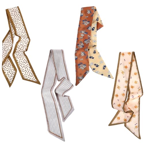 6 Pack Silk Like Head Scarves for Women Stylish Printed Neck Hair Accessories Lightweight Scarves for Hair Wrapping Outfit Decor Handbag Purse Styling Gift for Everyday Wear Parties Travel