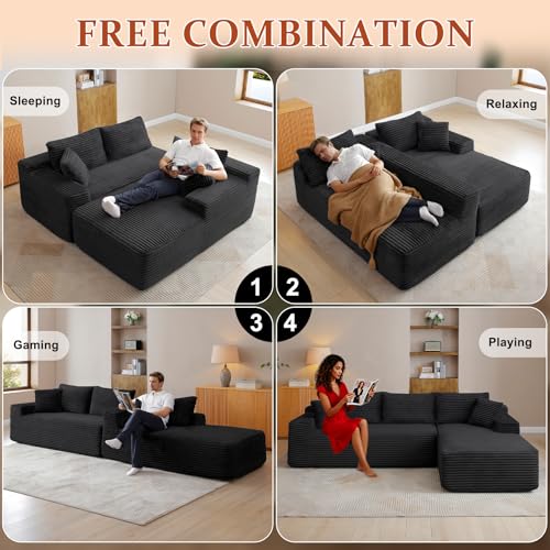 Image of 95 inch Boneless Couch for Living Room, L Shaped Modular Sectional Sofa