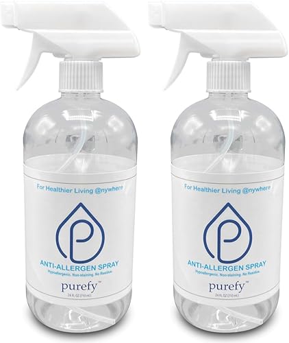 Spray antialérgeno (24 onzas, 2 unidades), elimina las cosas. Eliminadores de olores. Sin perfume. Sin residuos. Seguro para bebés y mascotas. Spray