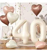 Biapian 40 Inch Cream Number 40 Balloons, 8PCS Giant Foil Number 4 & 0 Balloons with 18'' Cream W...