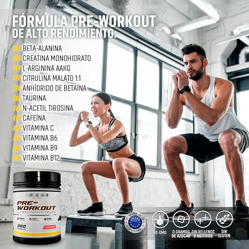Potente Pre-Workout | Máxima energía, fuerza y musculación | Bebida Pre Entrenamiento con Beta Alanina, Creatina, Citrulina, Betaina, Arginina | Mejora el rendimiento muscular | 300gr Sandía - Imagen 3