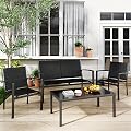 Greesum 4 Pieces Patio Furniture Set, Outdoor Conversation Sets for Patio, Lawn, Garden, Poolside with A Glass Coffee Table, Black