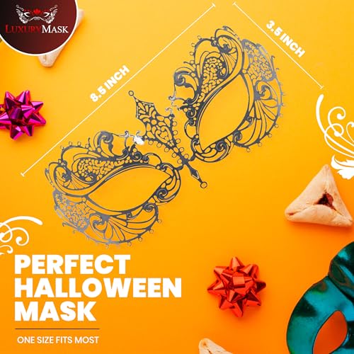 Image of Masquerade Mask for Women with Rhinestones - Elegant Metal Half Face Mask for Masquerade Parties, Mardi Gras, & Themed Events