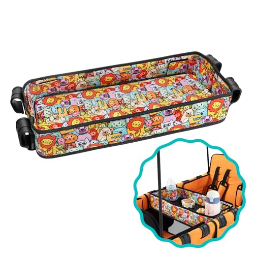 Image of Salcod Stroller Snack Tray with 4 Cup Holders for Wonderfold Wagon W Series, Dould-sided Design - Faux Leather Side for Easy Cleaning, Polyester Side for Durability, Animal Print (W4 Models)