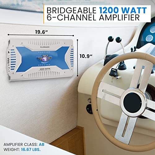 Pyle 6 Channel Marine Amplifier Receiver - Waterproof Wireless Bridgeable Audio Amp For Stereo Speaker With 2000 Watt Power Dual Mosfet Supply, Gain Level, Rca Inputs And Led Indicator Plmra620 #TOP4