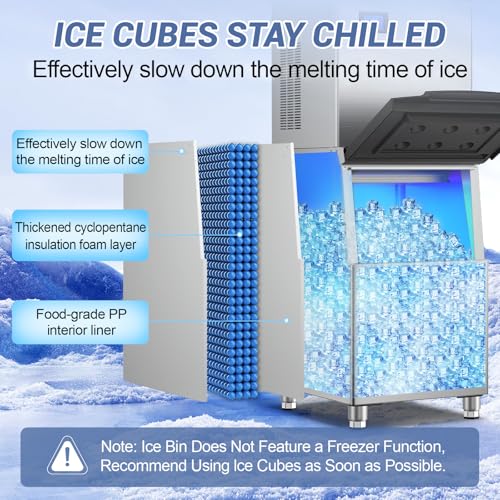 Image of Commercial Ice Maker Machine 650 Lbs /24H, 350 Lbs Large Storage, Stainless Steel Commercial Ice Machine, 182 Ice Cubes /8-15 Min, Set Ice Thickness, 24H Timer Industrial Ice Machine for Bar, Cafe, etc