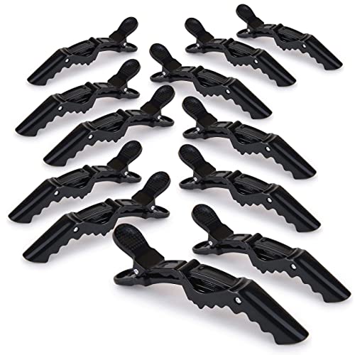 Lot de 12 Pinces à Cheveux Professionnelles en Plastique Pour Femme - Pinces Crocodiles Durables Avec Poignée Antidérapante et Grandes Dents Pour Un...