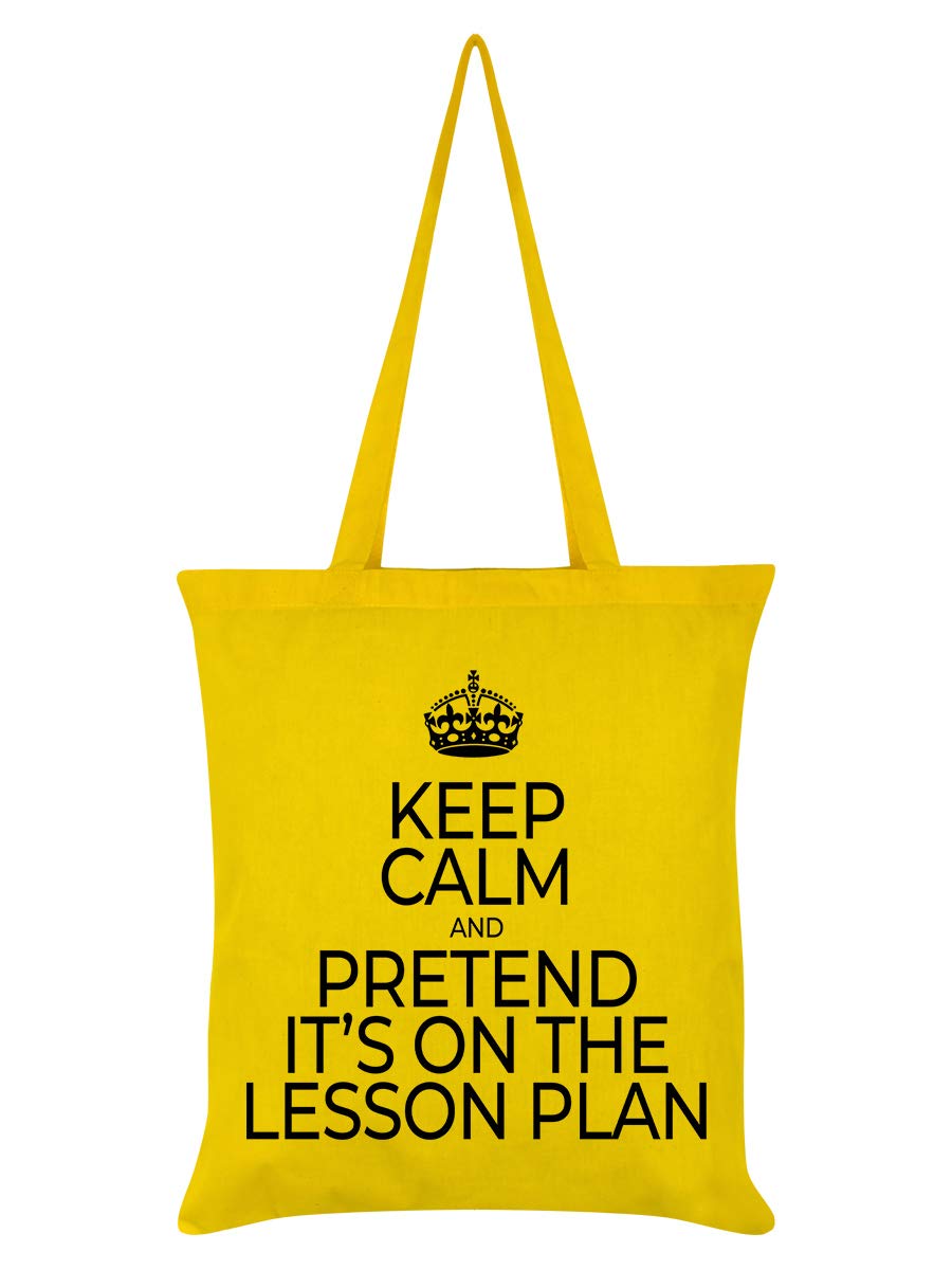 Real Slick Tees Yellow Keep Calm And Pretend It's On The Lesson Plan Funny Humour Tote Bag