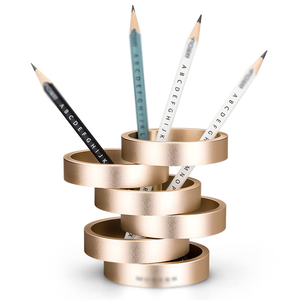 Multifunktions-Stifthalter zur Aufbewahrung von Stiftbechern, Stiftehalter for den Schreibtisch, ordentliches kreatives Design, Edelstahl, verstellbarer Make-up-Pinsel-Aufbewahrungseimer (B-Gold) (Co