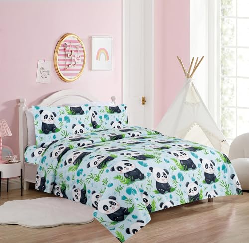 Comfy Deal Hight Thread Count Super Soft Microfiber Kid Breathable Bed Sheet Set with Pillowcase, Flat and Fitted Sheet (Twin, Panda)