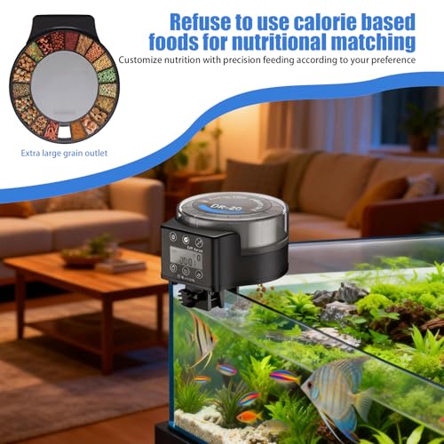 Voederautomaat aquarium, automatische visvoerautomaat, automatische voederdispenser voor vissen met timer, 140 ml, 6 modi, aquariumvoederautomaat met USB-kabel, lcd-display voor poeder, pellets en - Afbeelding 5