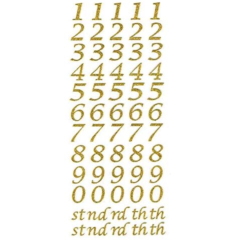 15mm Script Gold Glitter Self Adhesive Sticker Numbers Craft Embellishment Cover