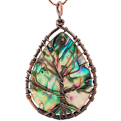 TUMBEELLUWA Tree Pendant Abalone Shell Handmade Copper Wire Wrapped Necklace Assorted Shapes Women Jewelry