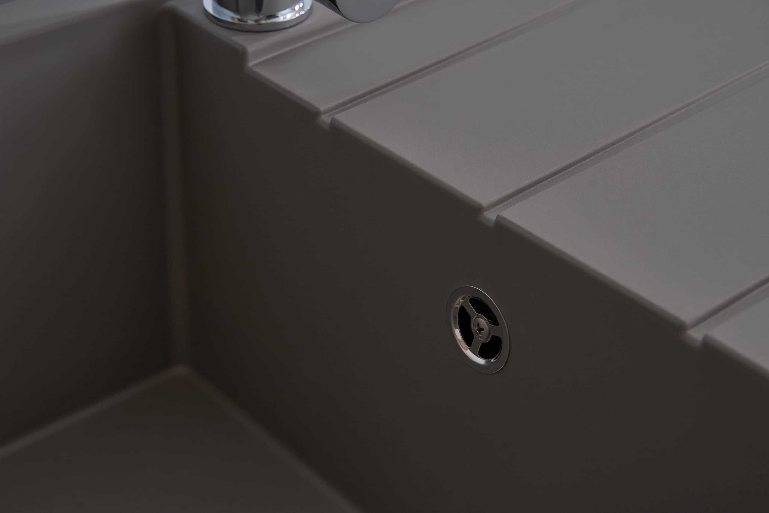 Respekta Houston Mineralitespüle in Betongrau / 1 Becken Einbauspüle in 80 x 50 cm / Spülbecken geeignet für Unterschränke ab 50 cm Breite