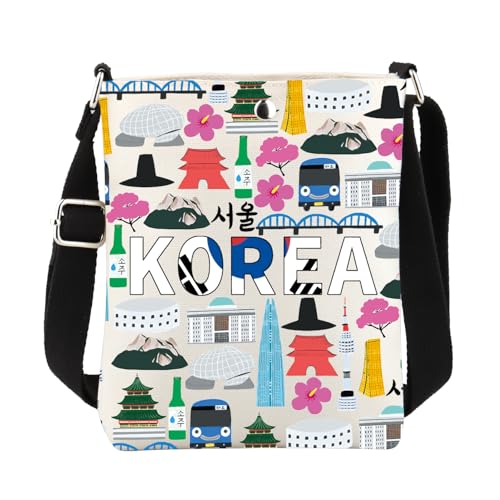 FUSTMW Korea Gifts Korean Crossbody Bag Korea Traditional Gift for Korean Keepsake Cross Body Bucket Bag with Shoulder Strap