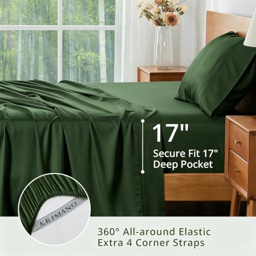 Image of Twin Size Sheet Set, Viscose Bamboo Sheets for Bed Set 3pcs, 100% Viscose Derived from Bamboo, Hotel Luxury Silky & Cooling for Hot Sleepers, Deep Pocket Up to 17 inch, Olive