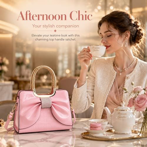 Shoulder Bags for Women, Retro Vegan Leather Handbags with Lock Closure, Y2K Vintage Purse Medium Structured Top-Handle Satchel for Work Travel Party (Pink) - image 2