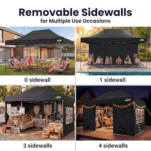 Image of COBIZI 10x15 Pop Up Canopy Tent with 4 Sidewalls,Heavy Duty Canopy,Black