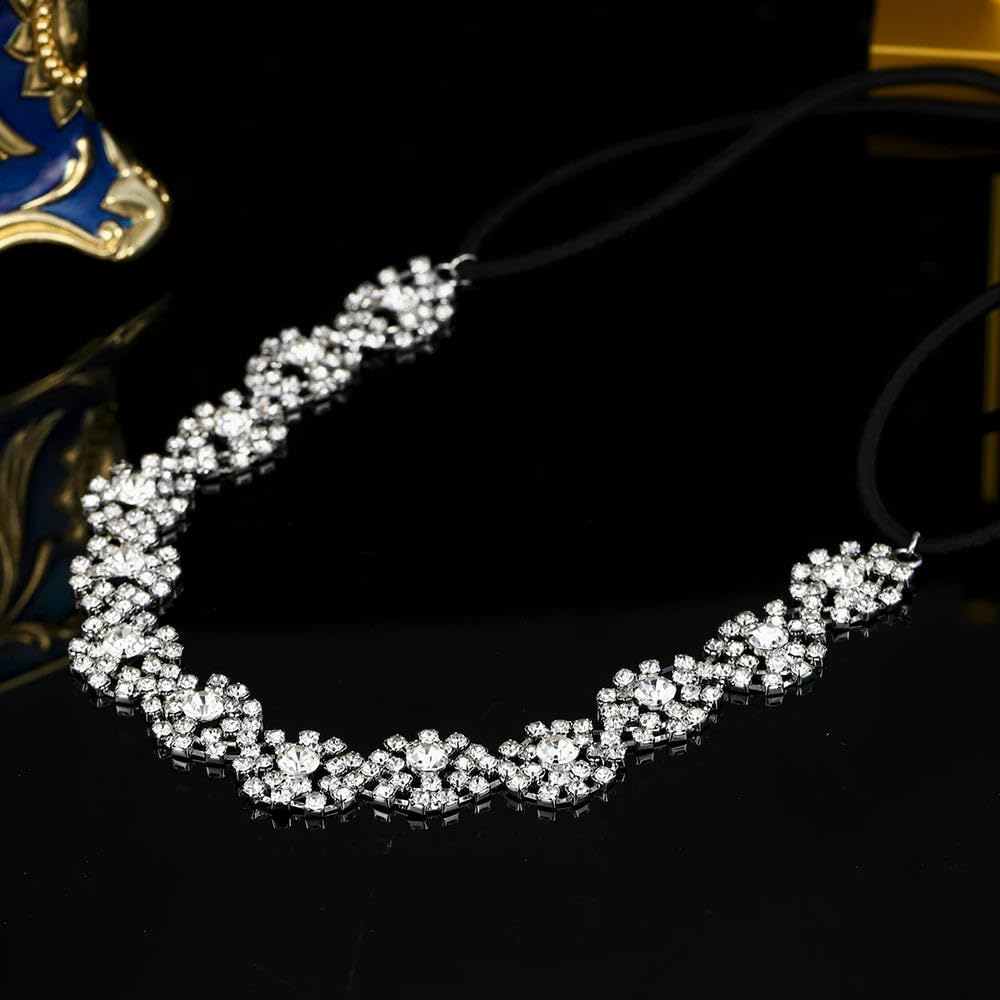 3 Pezzi Accessori per Capelli con Strass in Argento per Donna, Fasce Elastiche per Capelli da Sposa e da Sposa