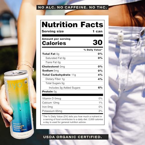 Image of Hiyo Organic Social Tonic - Pineapple Coconut, 12 Pack - N.A. Functional Seltzer, Sparkling Water Crafted with Organic Adaptogens, Nootropics & Botanicals