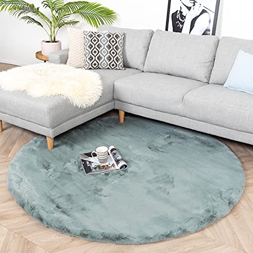 FRAAI | Home & Living Hochflor Teppich Rund - Comfy Türkis - Ø 80cm - Shaggy, Einfarbig - Modern,...
