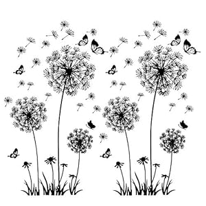 2 stuks zwarte muurtattoo paardenbloemen voor wanddecoratie, XXL grote paardenbloem bloemen planten muurstickers plakken…