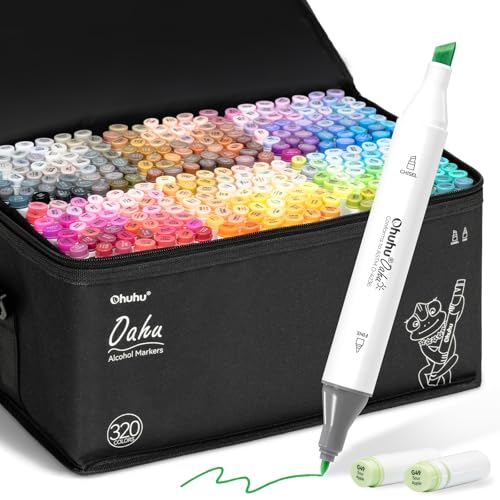 Ohuhu Alcohol Markers 320 Colors - Chisel & Fine Double Tipped Art Markers for Artists Adults Coloring Drawing Sketching Illustration - Refillable - AP Certificated