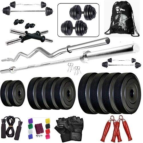BodyFit B-Deluxe Home Gym Set PVC 36 kg Weight Plates 4 Rod and Fitness Kit, Gym Bag BodyFit B-Deluxe Home Gym Set PVC 36 kg Weight Plates 4 Rod and Fitness Kit, Gym Bag