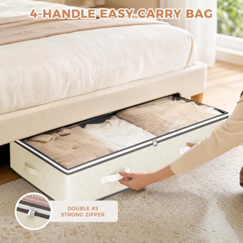 Image of Budding Joy 4 Pack Under Bed Storage Containers with Clear Lids, Beige