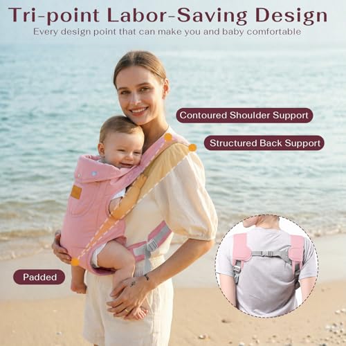 Image of Baby Carrier Newborn to Toddler(8-30lbs), Toddler Carrier Baby Holder Carrier with Adjustable Shoulder Strap, Chest Carriers, Pink