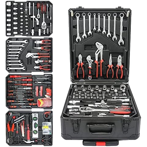 SUPPNEED Black Hand Tool Box with 4 Layers of Toolset and Wheels Cover