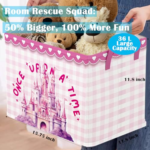 Image of Runtoo Princess Castle Baby Basket Nursery Decor Fairy Once Upon A Time Baby Shower Decorations Girls Gift Basket Toddler Toy Box Laundry Hamper Closet Storage Bins